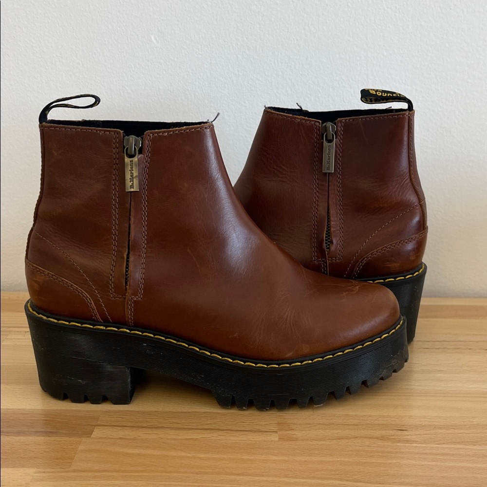 Dr. Martens Brown Leather Platform Chelsea Zip Booties